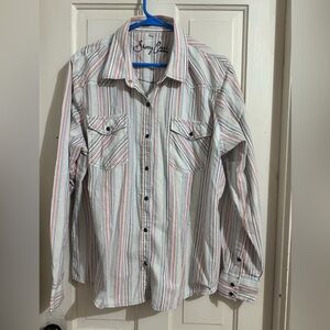 Sherry Cervi by Resistol striped pearl snap western shirt.